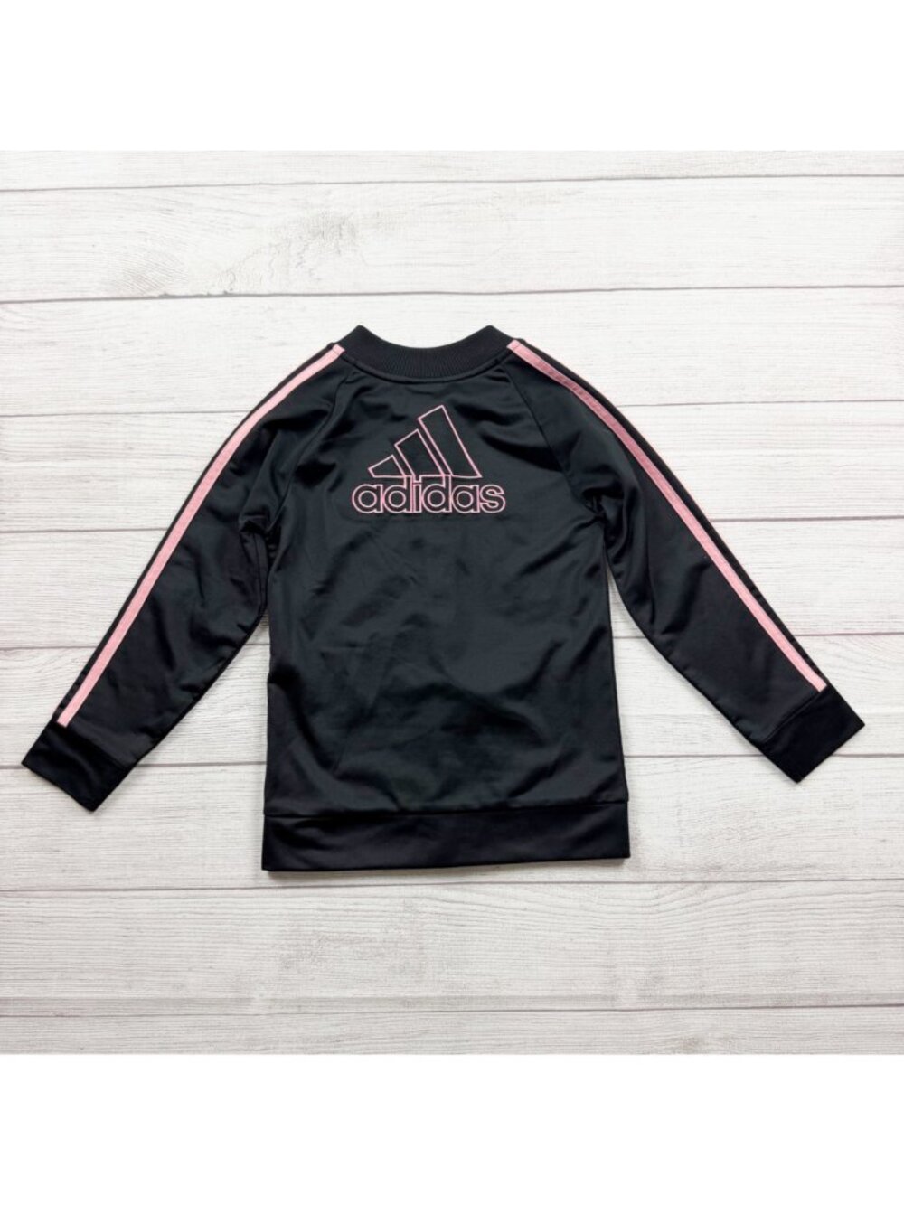 Adidas Girls Black Full Zip Track Jacket Pink Stripes Logo 6 - Picture 4 of 4